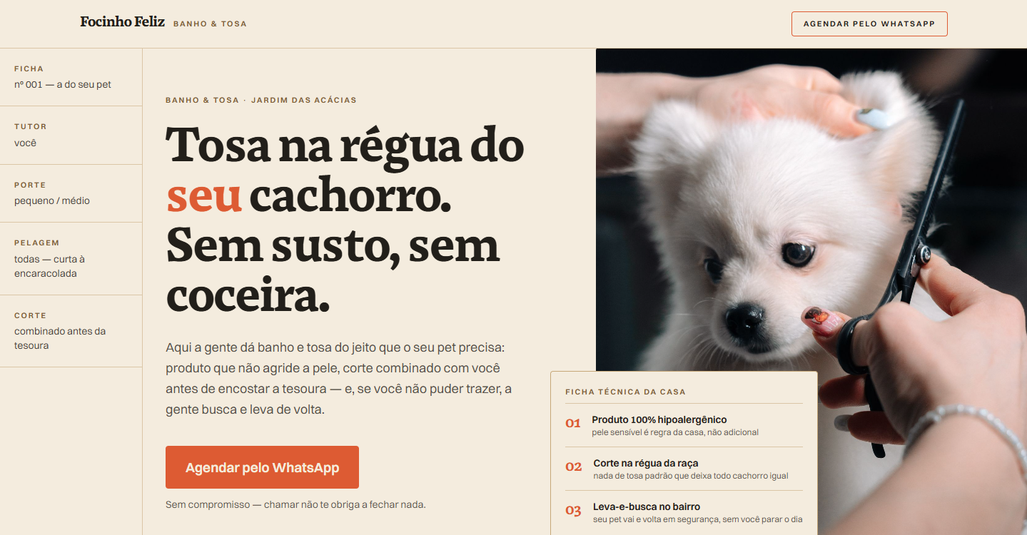 Tela do projeto Focinho Feliz
